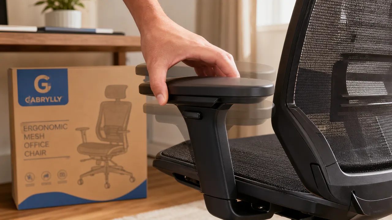 Person adjusting the 3D armrest on an ergonomic office chair